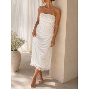 Lulus White Strapless Ruched Overlay Textured Party Dress Size L